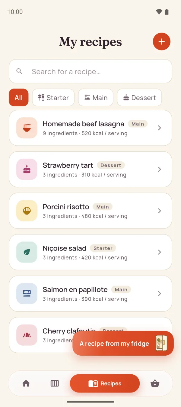 Menu Semaine recipes screen
